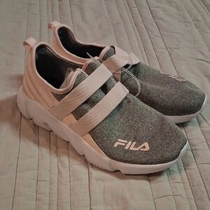 Fila Gray and Pink Slip-On Sneakers with Sparkly Knit